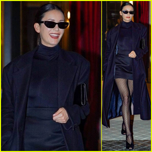 Nina Dobrev Stuns in Midnight Blue Ensemble While Grabbing Dinner in Paris