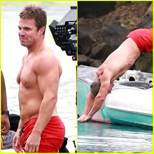 Stephen Amell Dives Into the Water for 'Baywatch' Rescue Scene, Goes Shirtless Alongside Thaddeus LaGrone