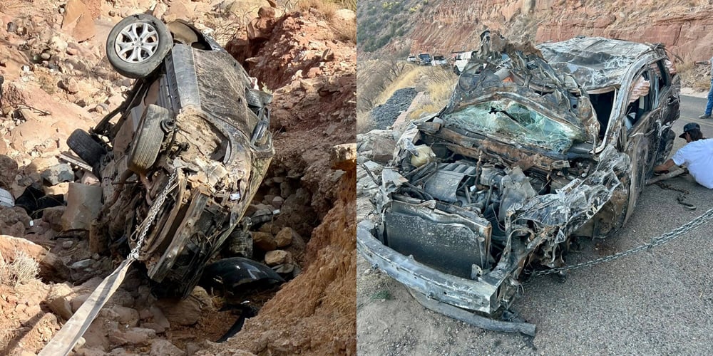 O motorista então rola 60 metros pelo desfiladeiro, saindo com vários ferimentos. As fotos mostram a gravidade do assunto. Interesse Humano, Texas | Notícias e fofocas sobre celebridades Entretenimento, fotos e vídeos