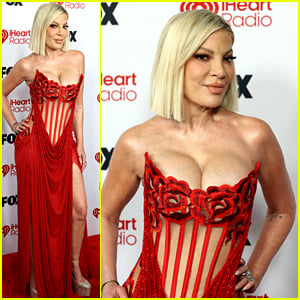 Tori Spelling Wears Revealing Sheer Red Dress on iHeartRadio Music Awards 2026 Carpet