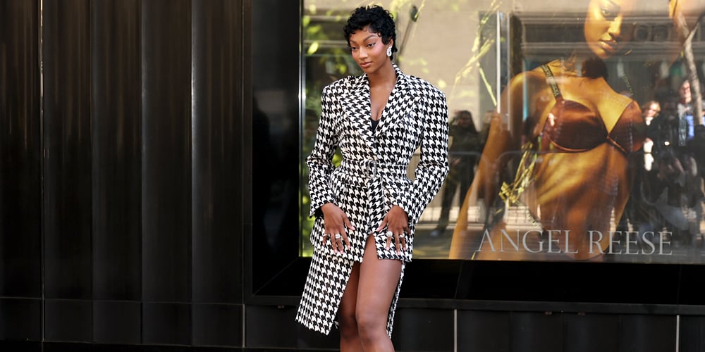 Angel Reese is Elegant in Houndstooth Blazer & Skirt to Celebrate Launch of Victoria's Secret Campaign