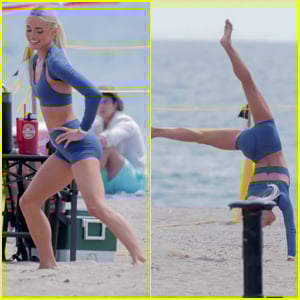 Livvy Dunne Shows Off Gymnastic Moves on the Beach While Filming 'Baywatch' Scenes
