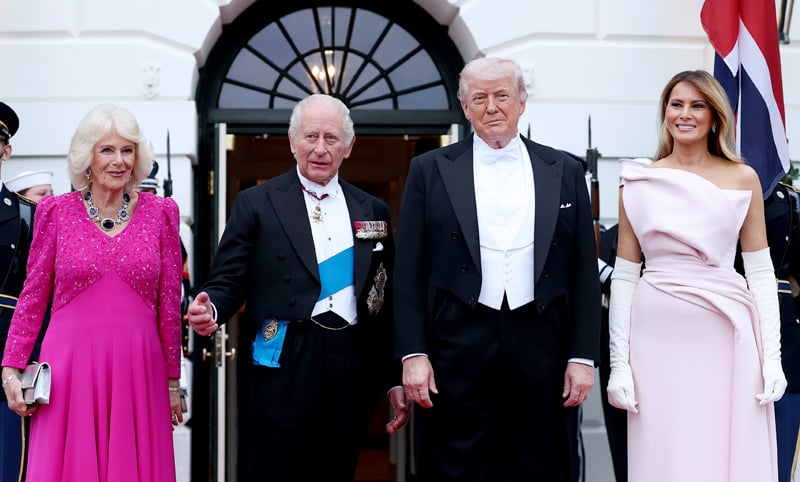 Trump Hosts State Dinner for the British Royals; Melania Trump & Queen Camilla Both Wear Pink Gowns