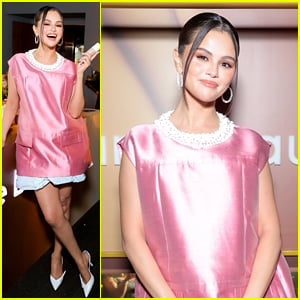 Selena Gomez Wears Chic Pink Prada Dress for Rare Beauty Event