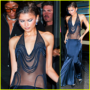 Zendaya Wows in Sheer Navy Blue Gown at 'The Drama' Premiere After-Party