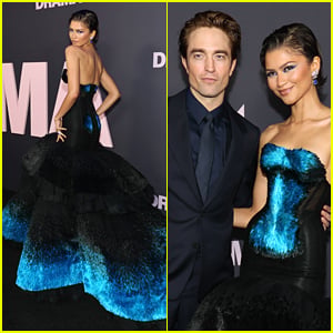 Zendaya Stuns In Black & Blue Gown For Her 'Something Blue' at 'The Drama' NYC Premiere With Robert Pattinson